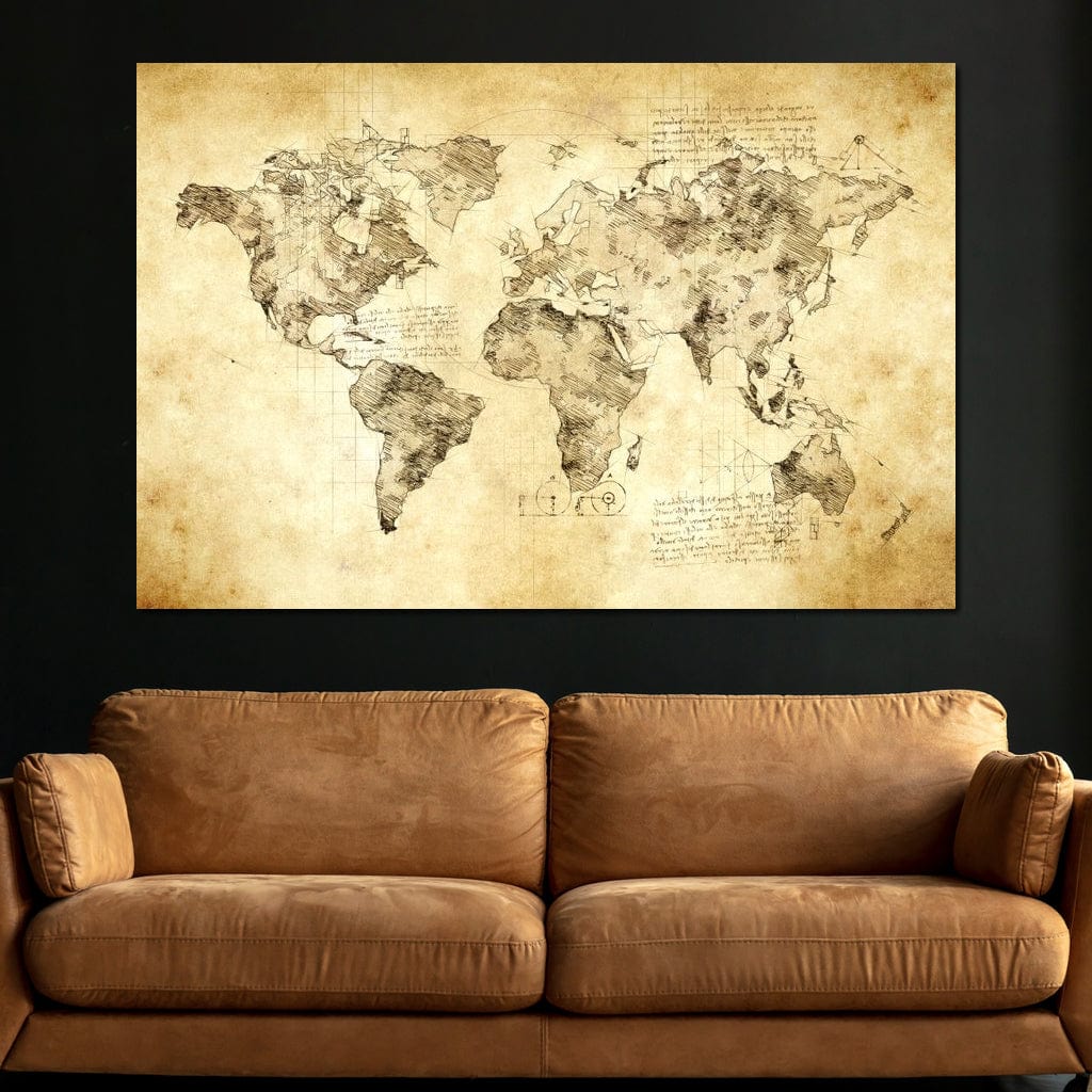 World Map Da Vinci - Mateo Canvas Wall Art