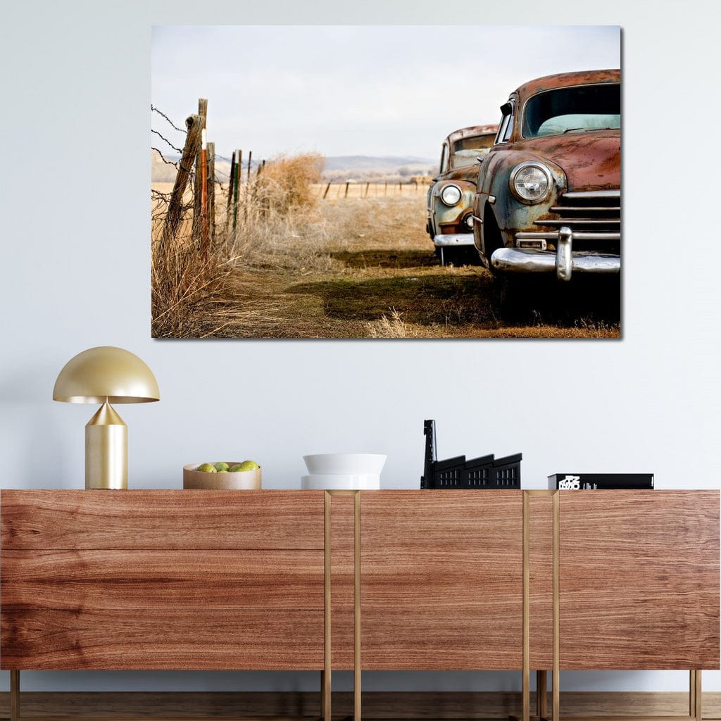 Abandoned Cars Canvas Wall Art