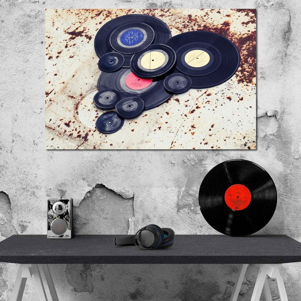 Heart Shaped Vinyl Records Canvas Wall Art