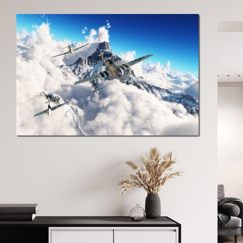 P51 Mustangs Winter Squadron Canvas Wall Art