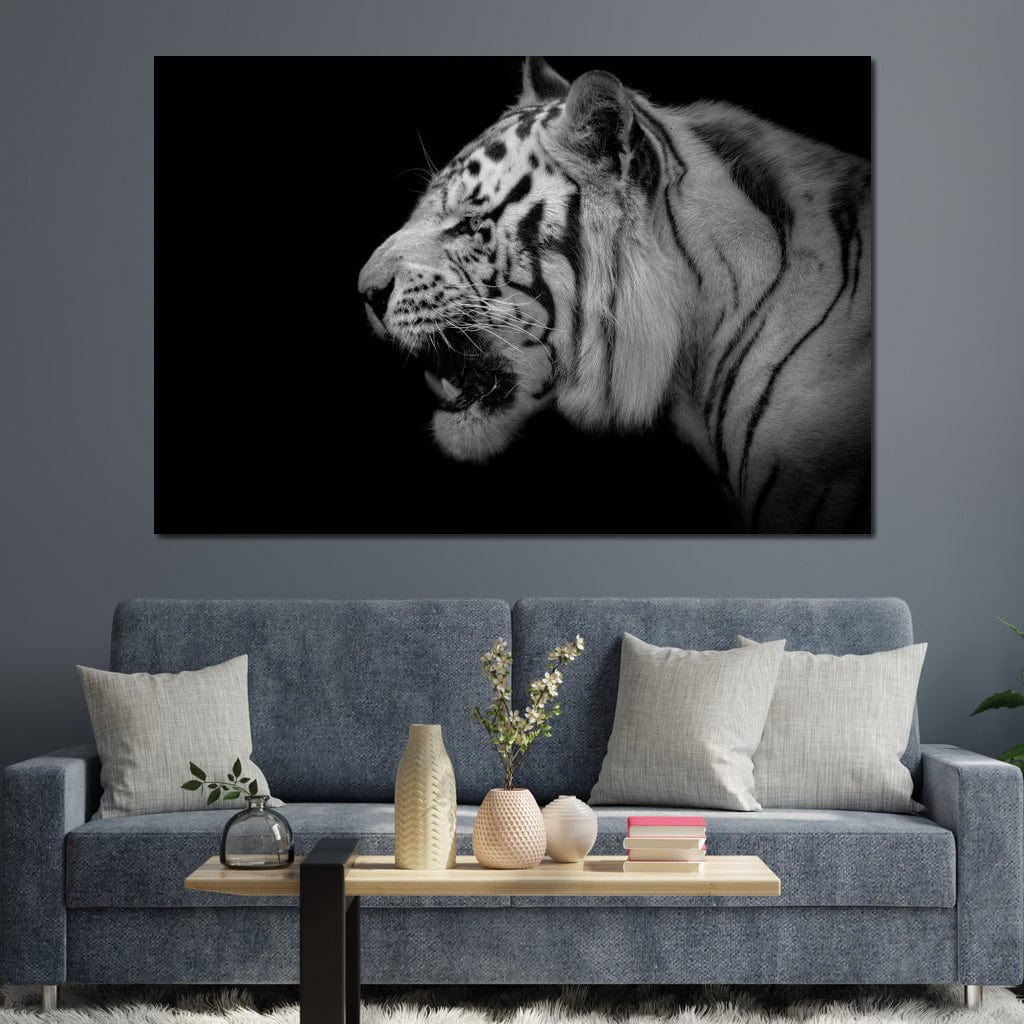 Black and White Tiger Profile Canvas Wall Art