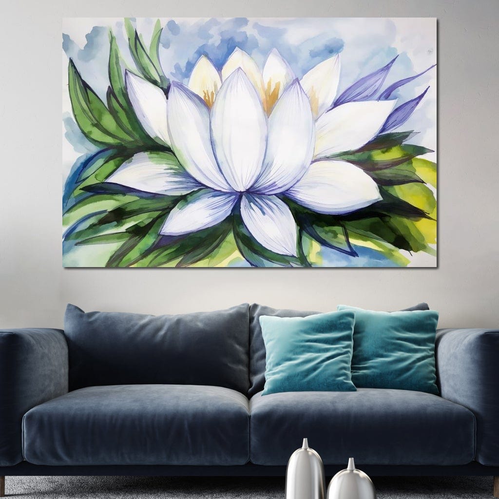 White Lotus Flower Canvas Wall Art