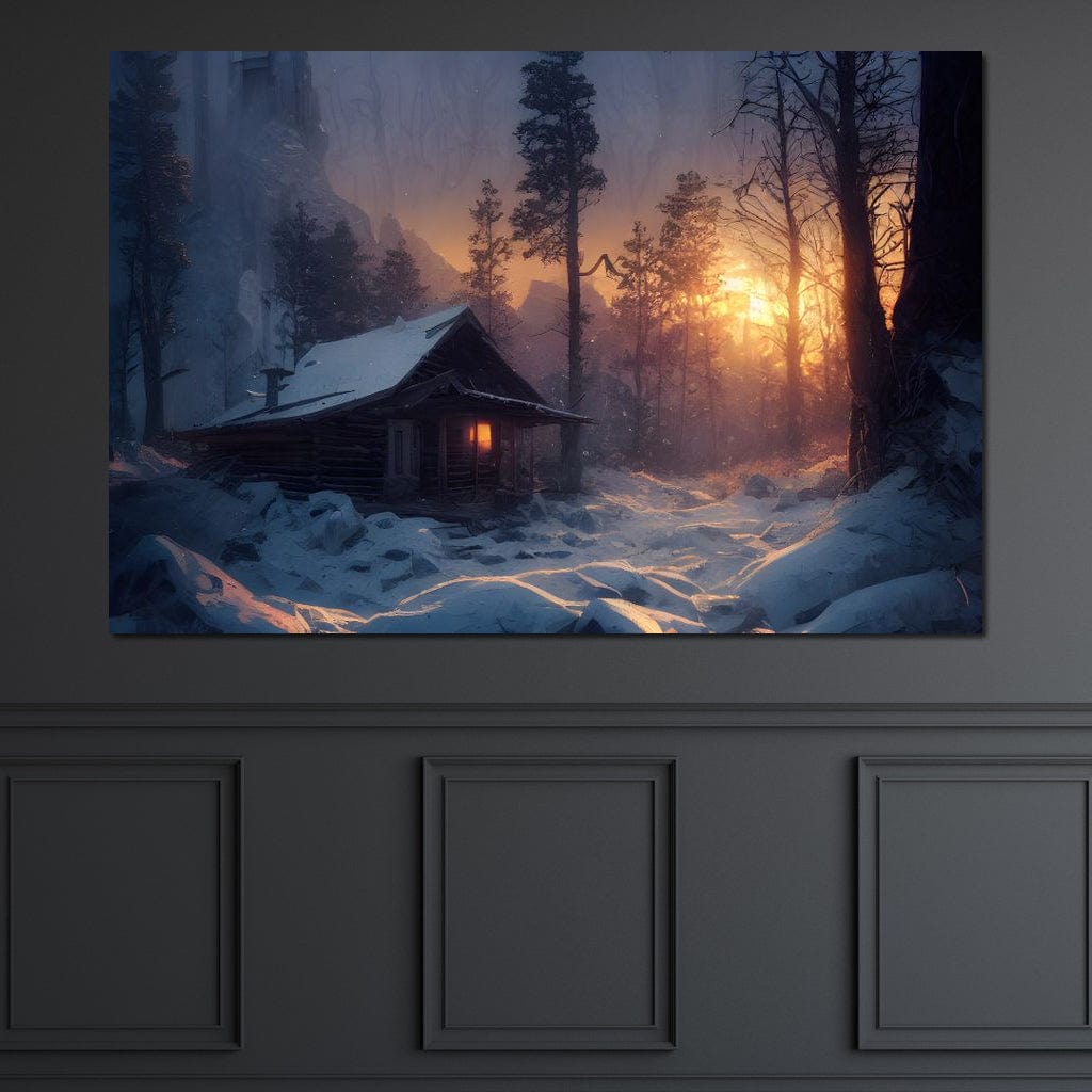Warm Cabin Covered in Snow Canvas Wall Art