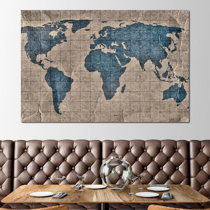 Blue Lands World Map Canvas Wall Art