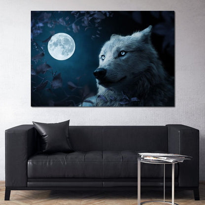 Wolf Full Moon Canvas Wall Art