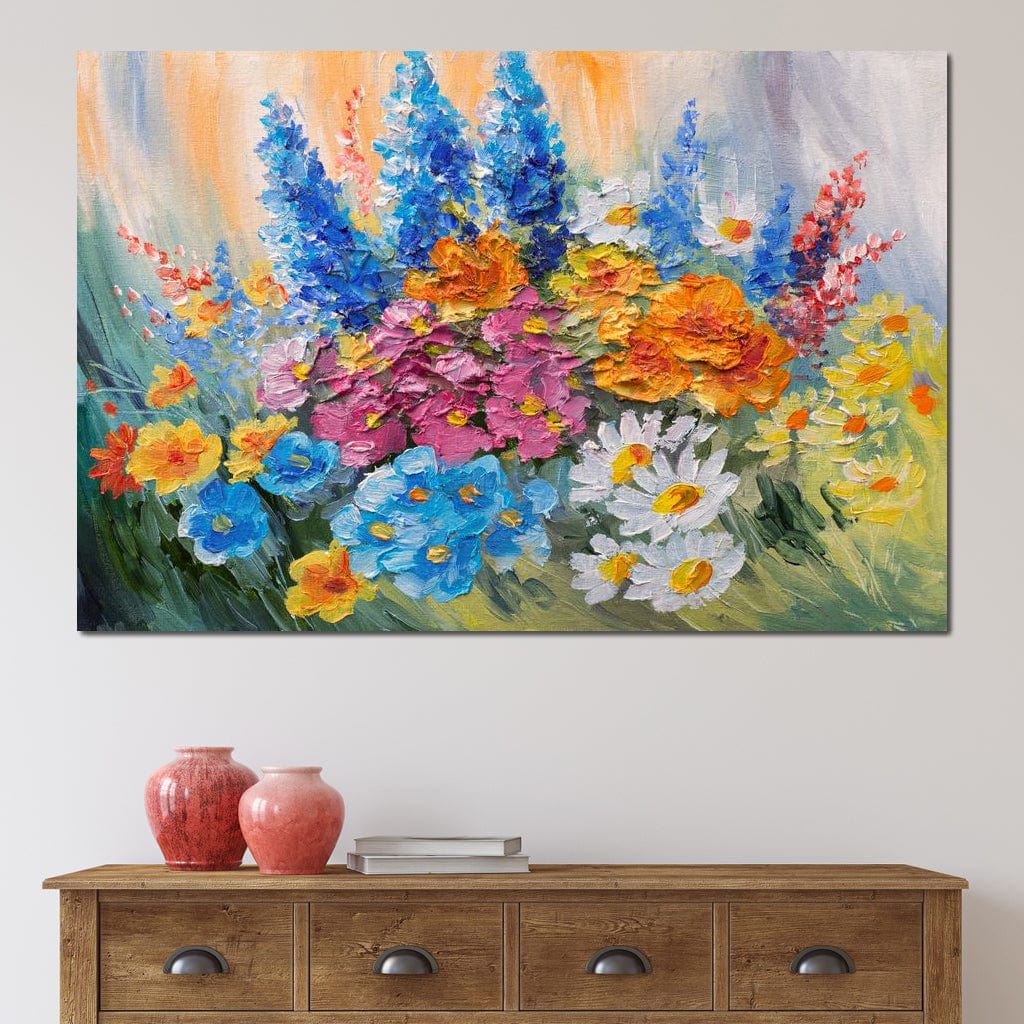 Abstract Bouquet of Spring Flowers Canvas Wall Art