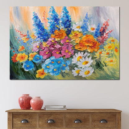 Abstract Bouquet of Spring Flowers Canvas Wall Art