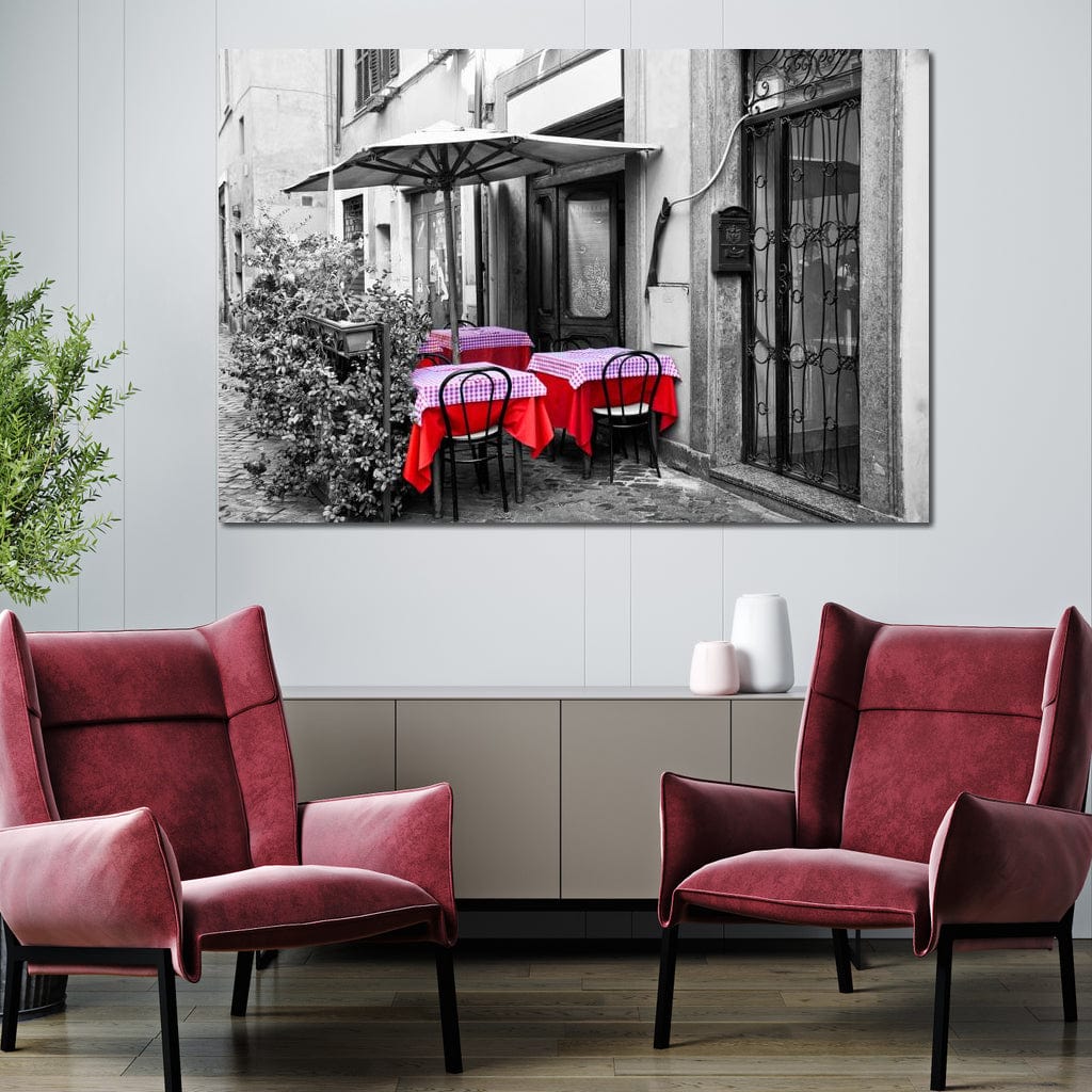 Red Tables In Rome Canvas Wall Art