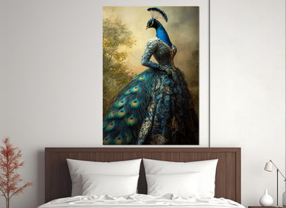 Abstract Lady Peacock Canvas Print, Elegant Peacock Wall Art, Peacock Poster, Vintage Peacock Wall Art, Framed & Ready t