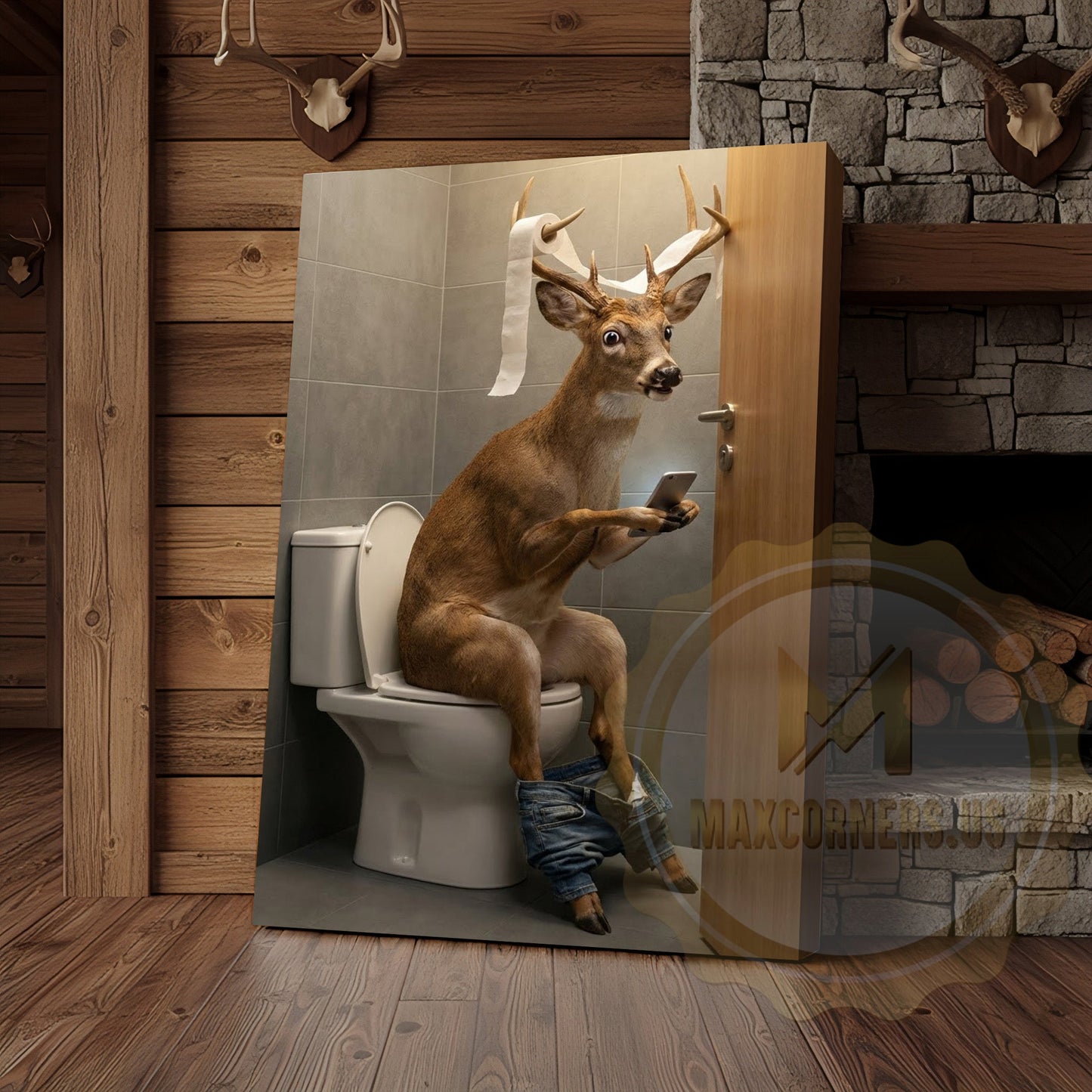 Deer Canvas Bathroom Smartphone Reading Humor Canvas Wall Art