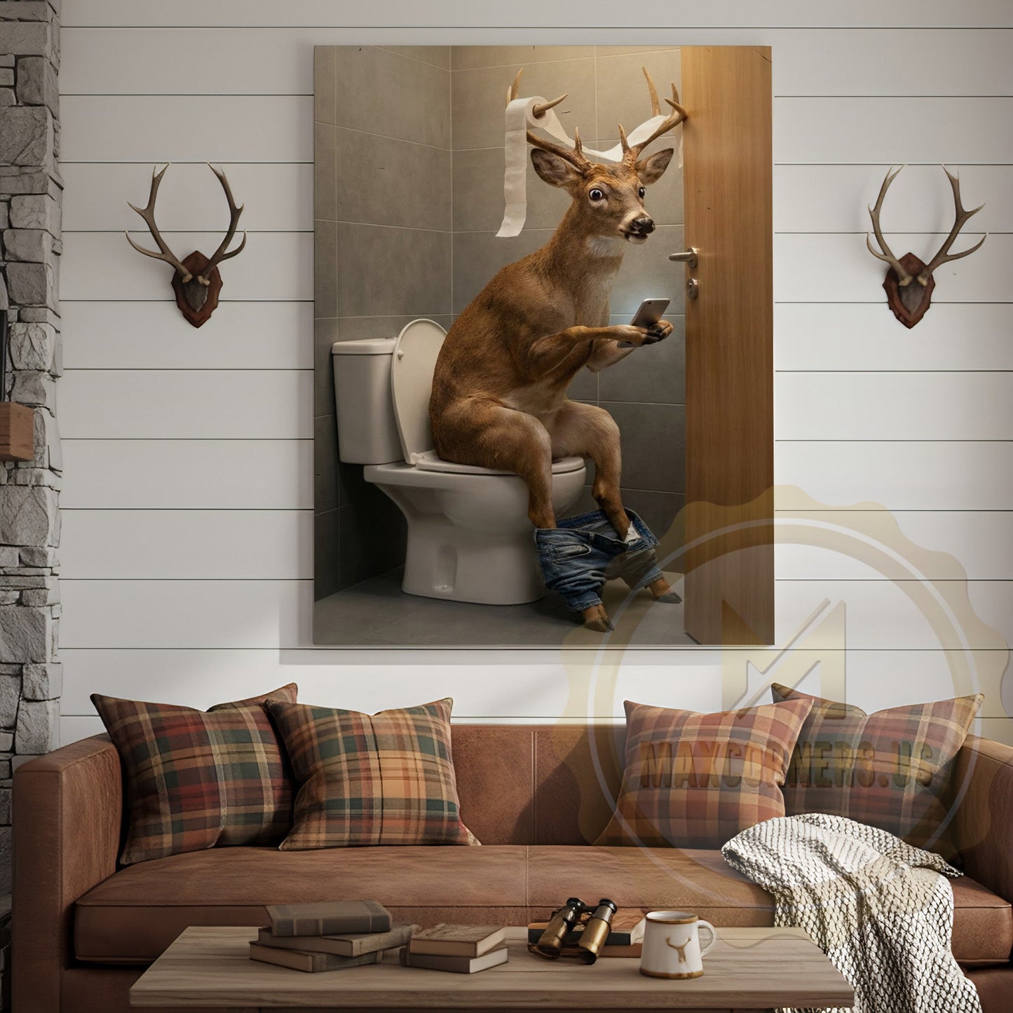 Deer Canvas Bathroom Smartphone Reading Humor Canvas Wall Art
