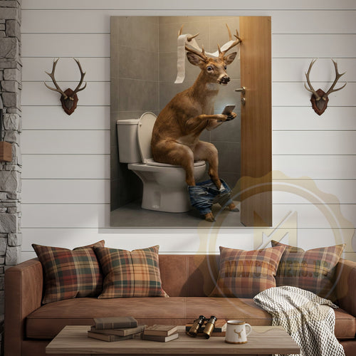 Deer Canvas Bathroom Smartphone Reading Humor Canvas Wall Art
