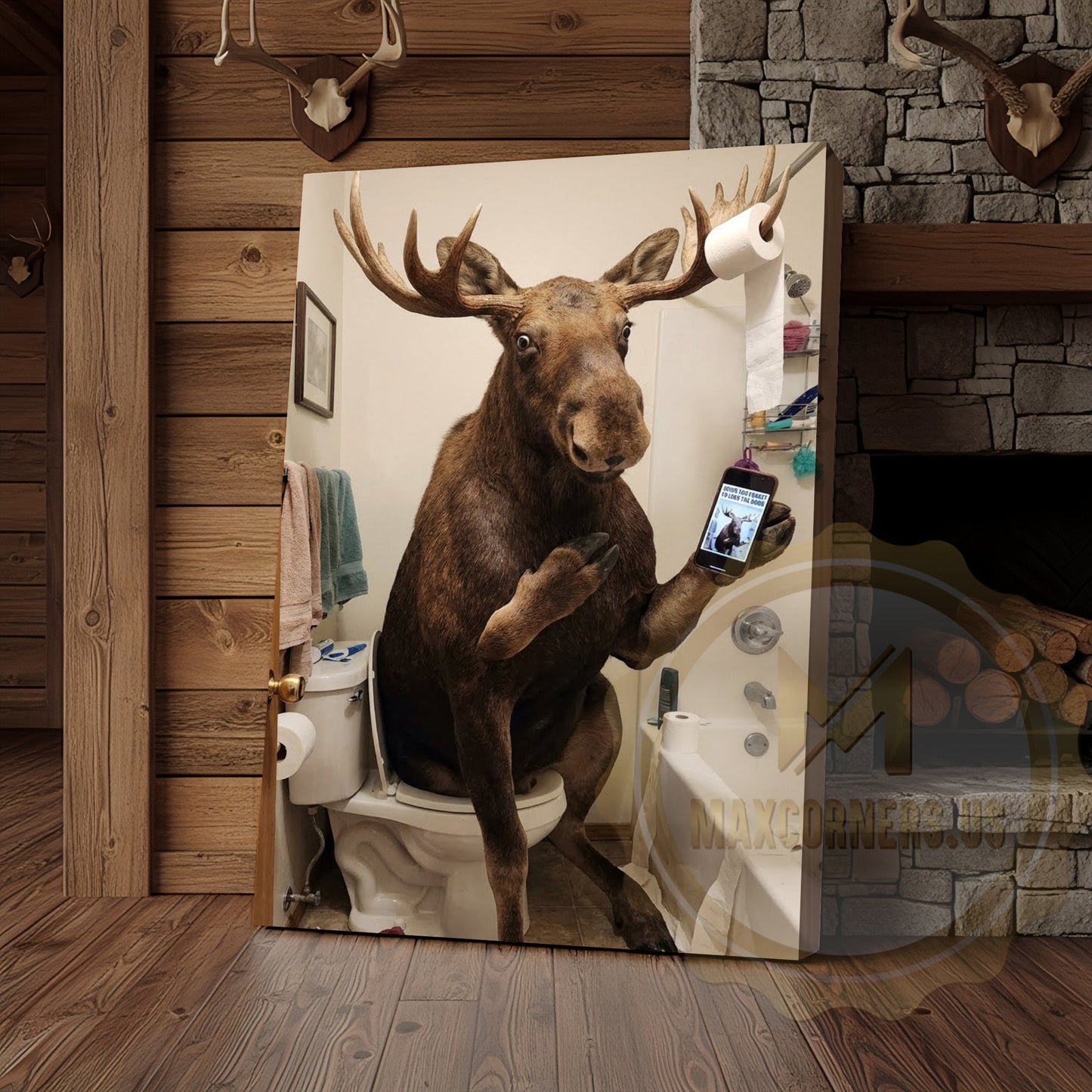 Moose Canvas Bathroom Smartphone Reading Humor Canvas Wall Art