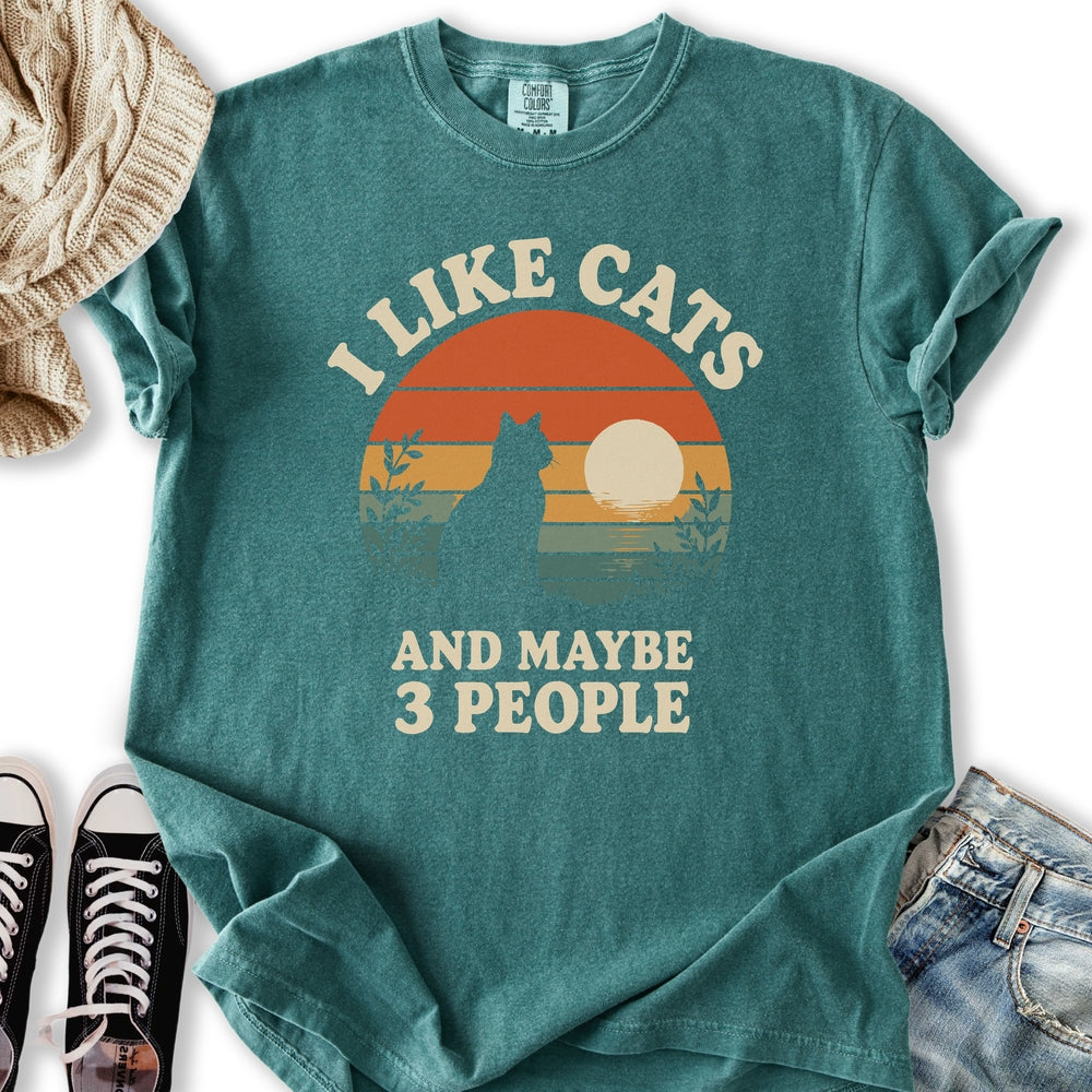 Retro Sunset I Like Cats Relaxed Tee