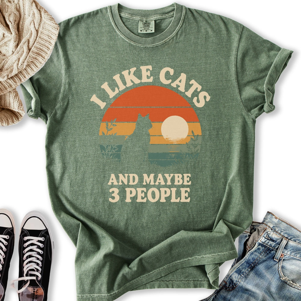Retro Sunset I Like Cats Relaxed Tee