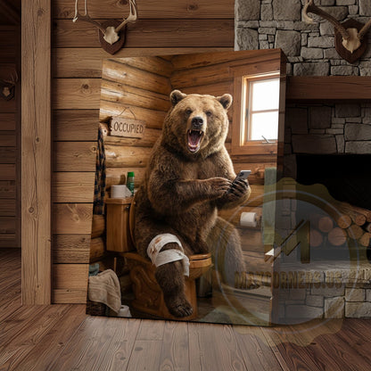 Bear Canvas Occupied Sign Rustic Bathroom Humor Canvas Wall Art
