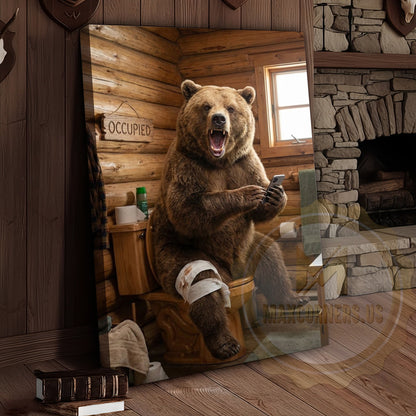 Bear Canvas Occupied Sign Rustic Bathroom Humor Canvas Wall Art