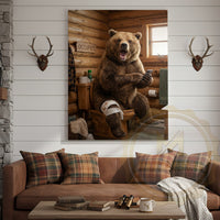 Bear Canvas Occupied Sign Rustic Bathroom Humor Canvas Wall Art