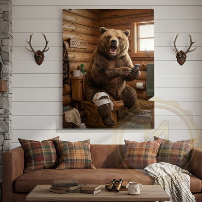 Bear Canvas Occupied Sign Rustic Bathroom Humor Canvas Wall Art