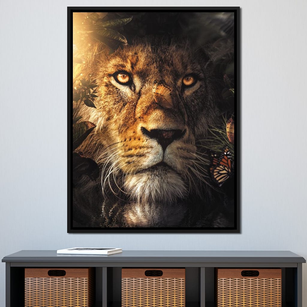 Lion Hiding Canvas Wall Art