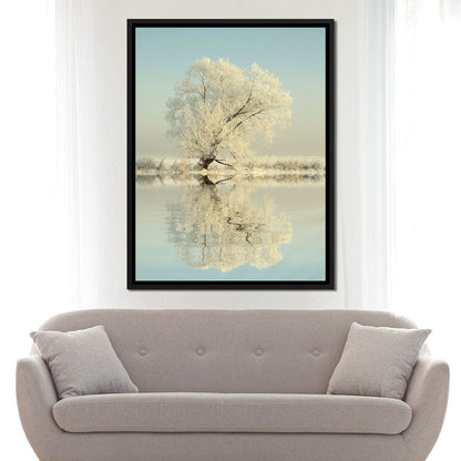Winter Tree by the Lake Canvas Wall Art