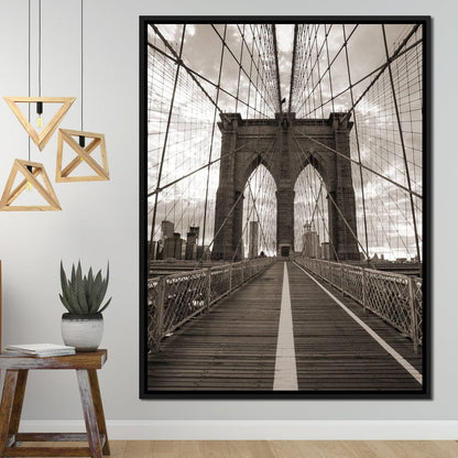 Brooklyn Bridge in Black & White Canvas Wall Art
