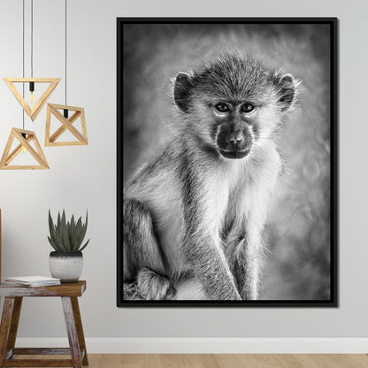 Monkey in Black & White Canvas Wall Art