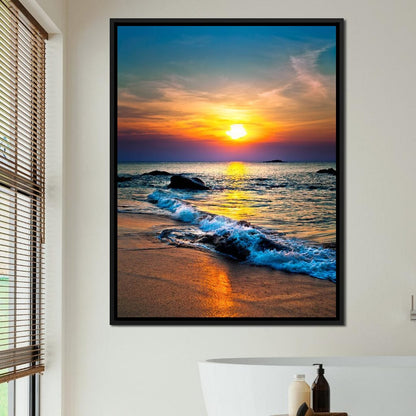 Black Sand Beach Sunset Canvas Wall Art