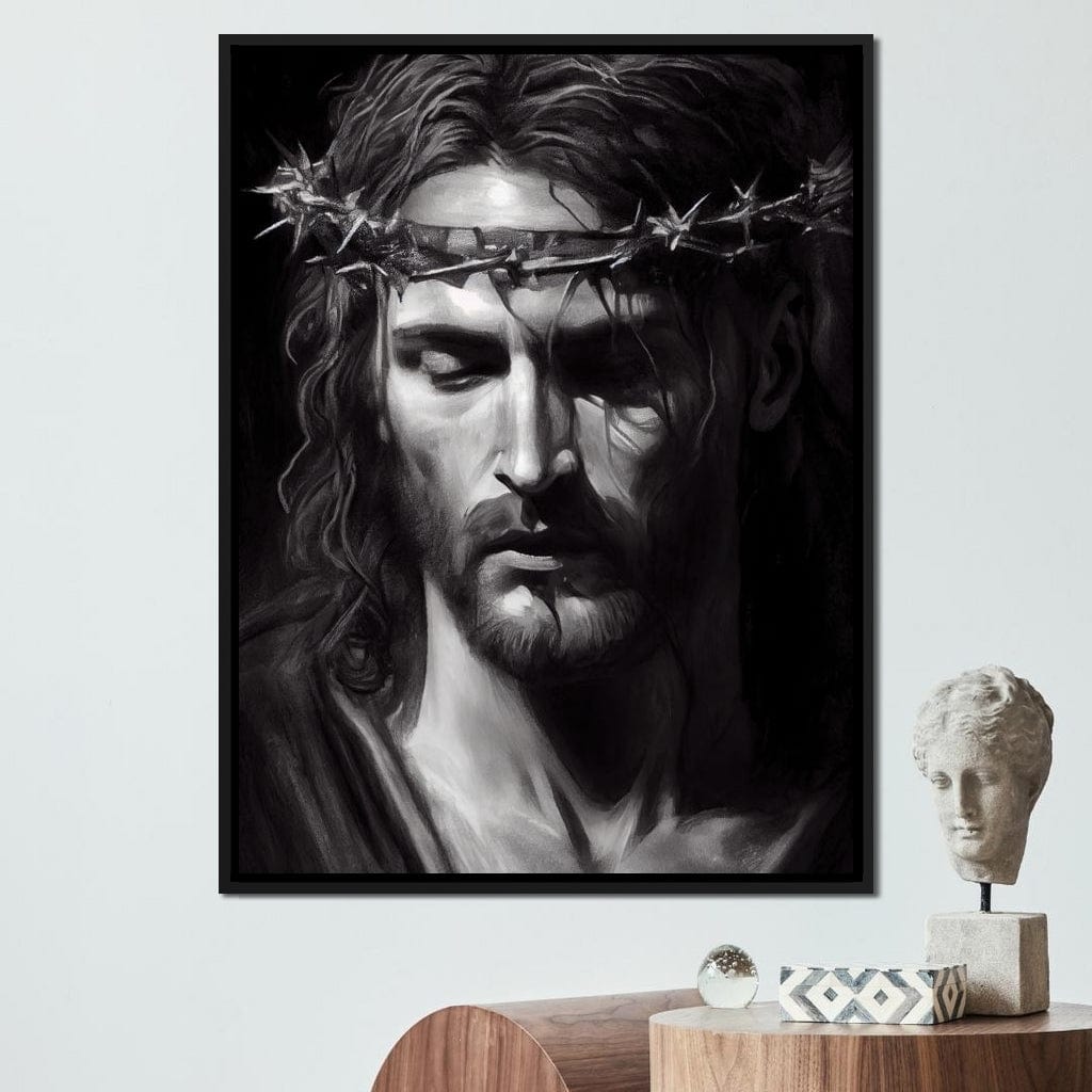 Black & White Jesus Portrait Canvas Wall Art