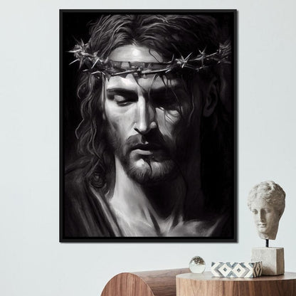 Black & White Jesus Portrait Canvas Wall Art
