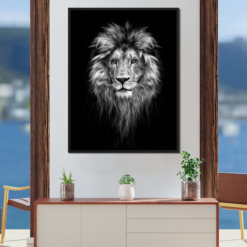 Black and White Lion Face Canvas Wall Art