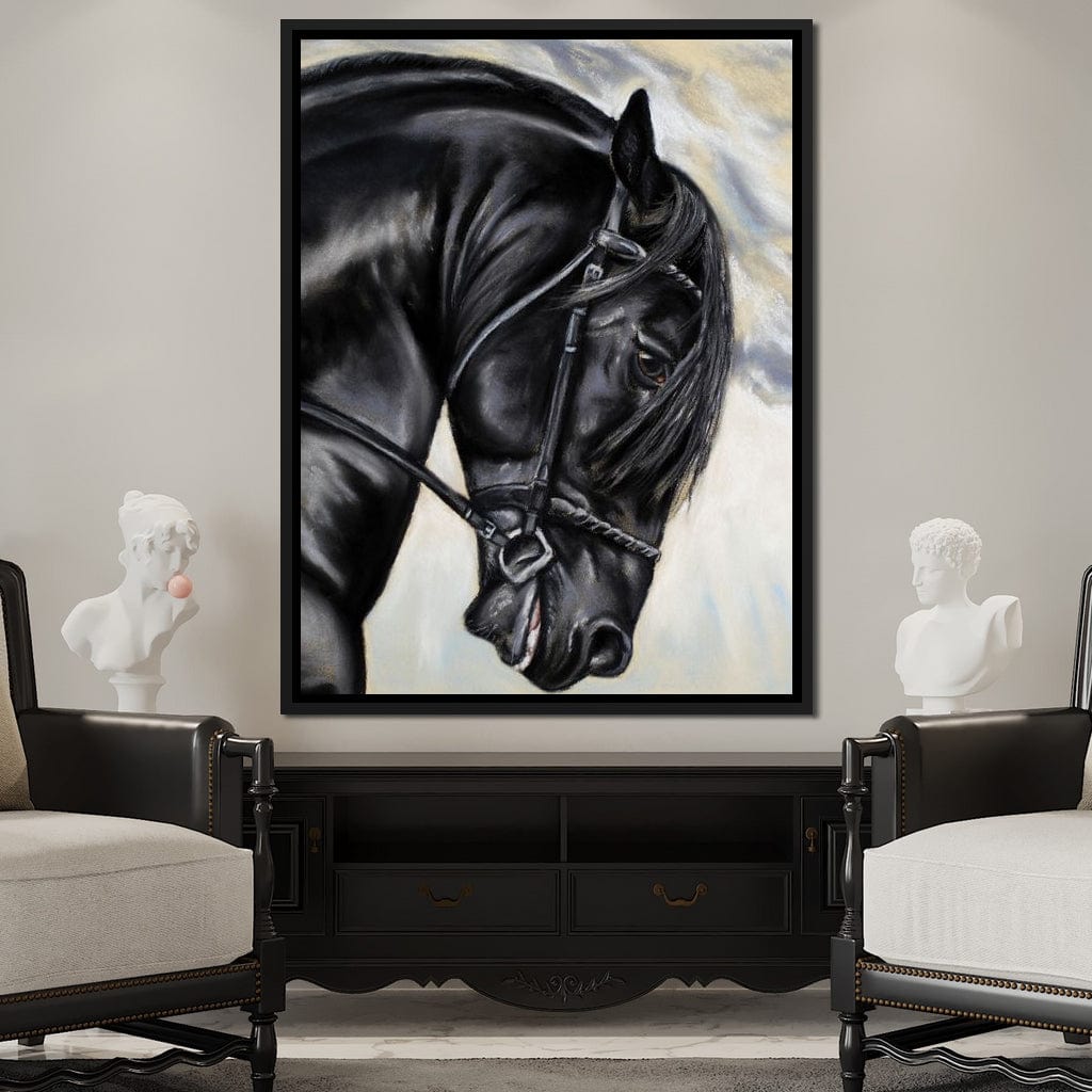 Black Friesian Horse Canvas Wall Art