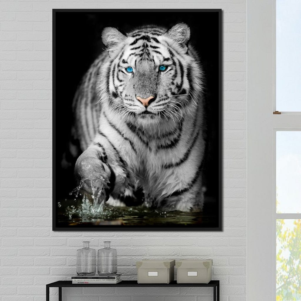 Blue Eyed Snow Tiger Canvas Wall Art