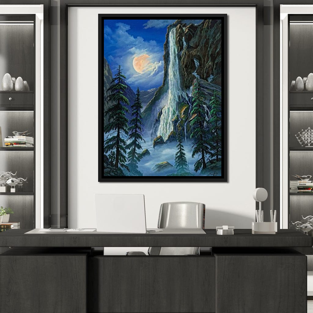 Moonlight Waterfall Canvas Wall Art