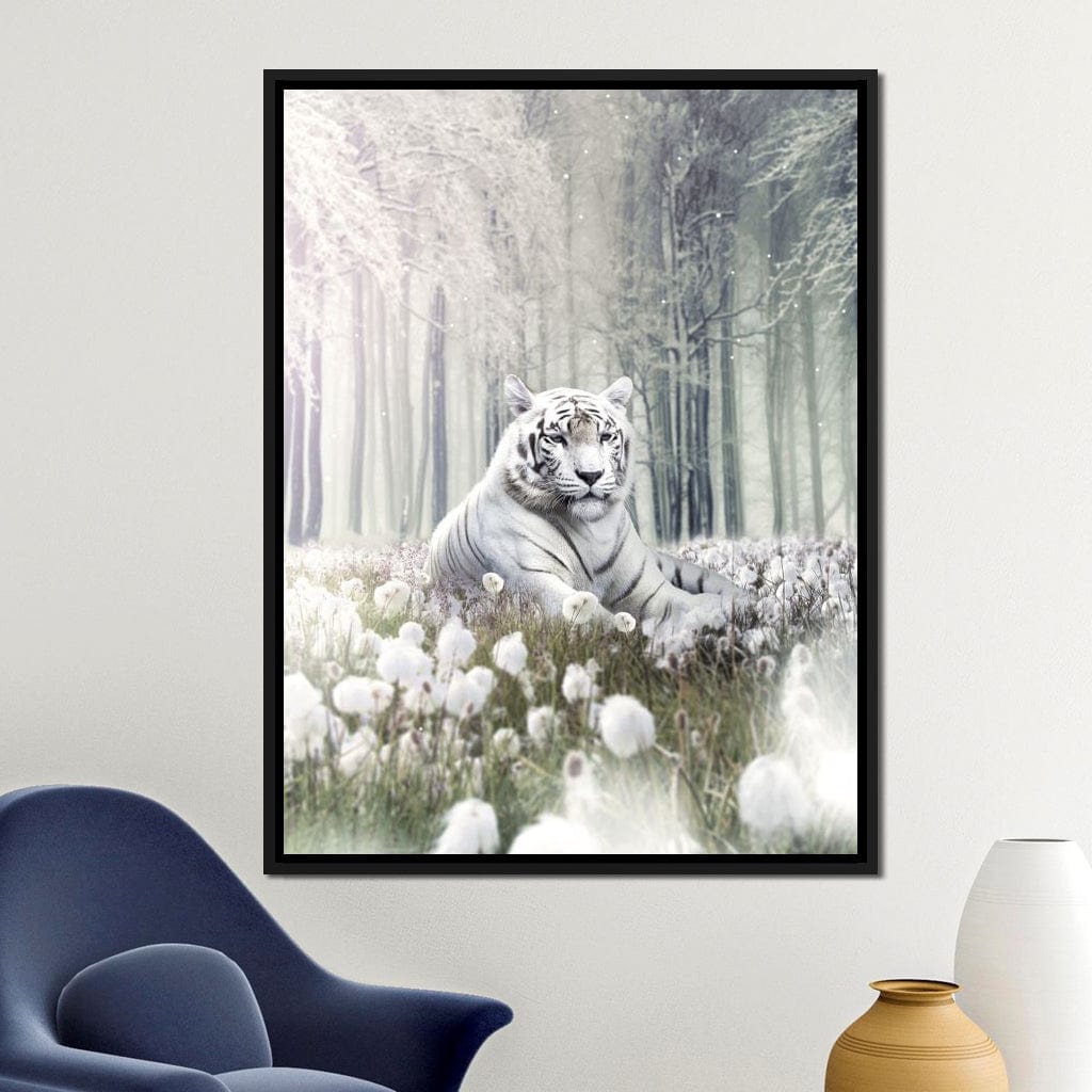 White Tiger Flowers Canvas Wall Art