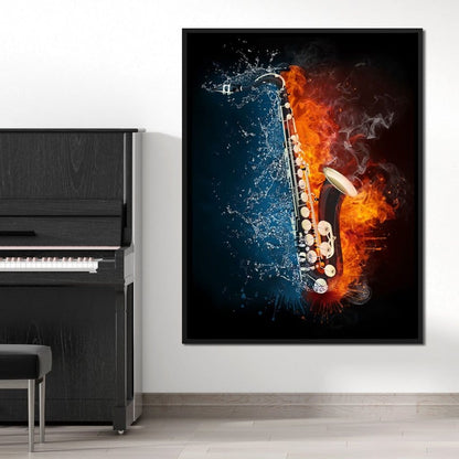 Fire & Water Saxophone Canvas Wall Art