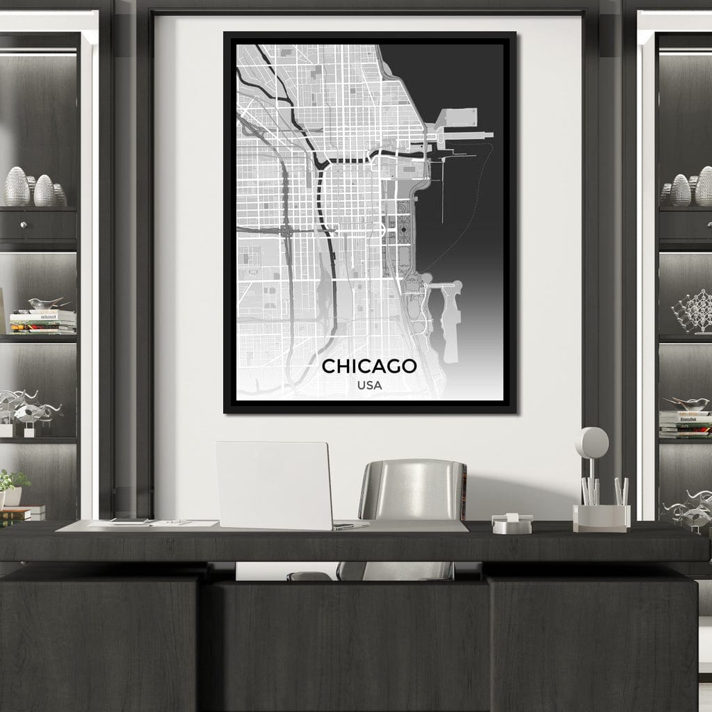 Map of Chicago, USA Canvas Wall Art