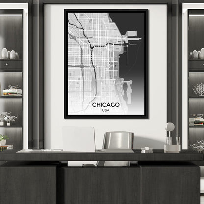 Map of Chicago, USA Canvas Wall Art