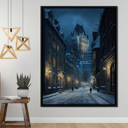 Quebec City Street On a Winter Night Canvas Wall Art