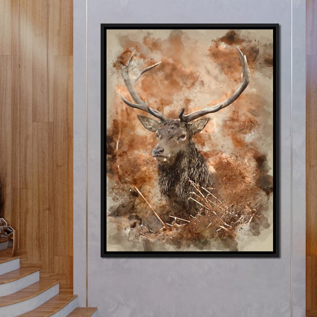 Red Deer Stag on Brown Background Canvas Wall Art
