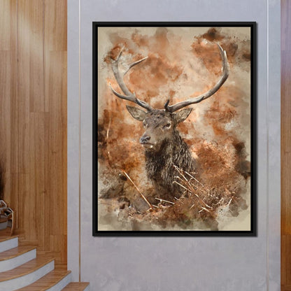Red Deer Stag on Brown Background Canvas Wall Art