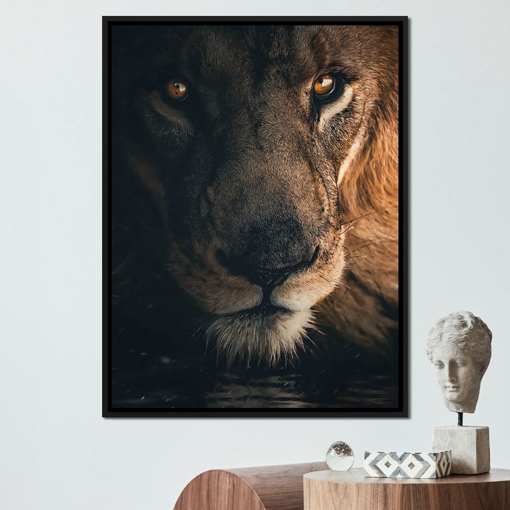 Lion Portrait Water Canvas Wall Art