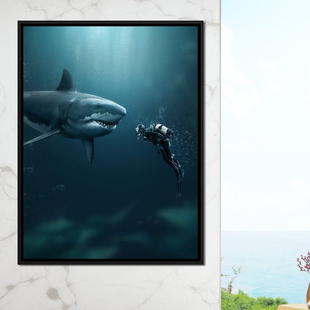 Shark Meets Diver Canvas Wall Art