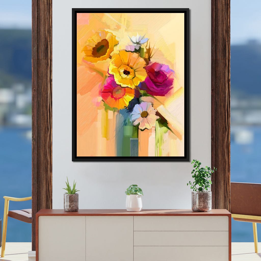 White Yellow & Red Flower Bouquet Canvas Wall Art