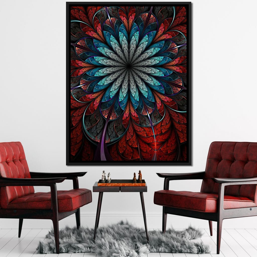 Red Shade Fractal Flower Canvas Wall Art