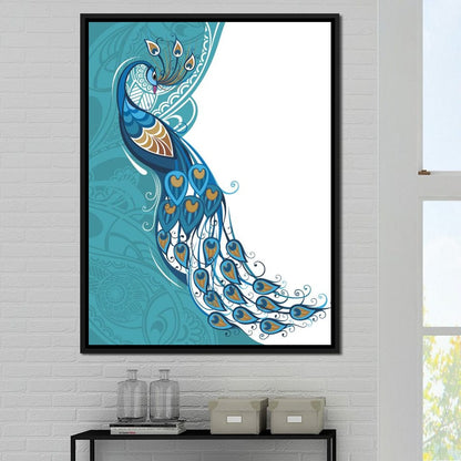 Peacock on Turquoise & White Background Canvas Wall Art