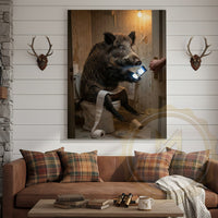 Wild Boar Canvas Wooden Bathroom Reading Newspaper Canvas Wall Art