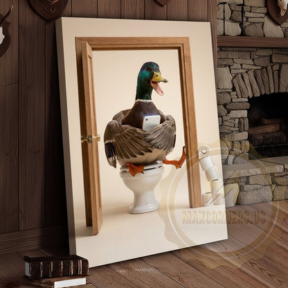Duck Canvas Bathroom Door Smartphone Humor Canvas Wall Art
