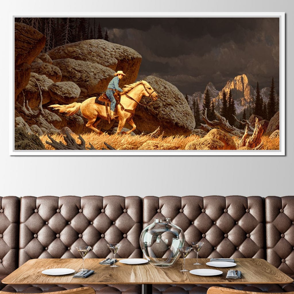 Cowboy In The Rockies Canvas Wall Art