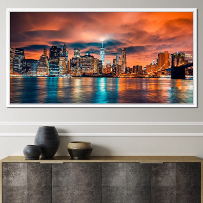 Red Clouds Over New York City Canvas Wall Art